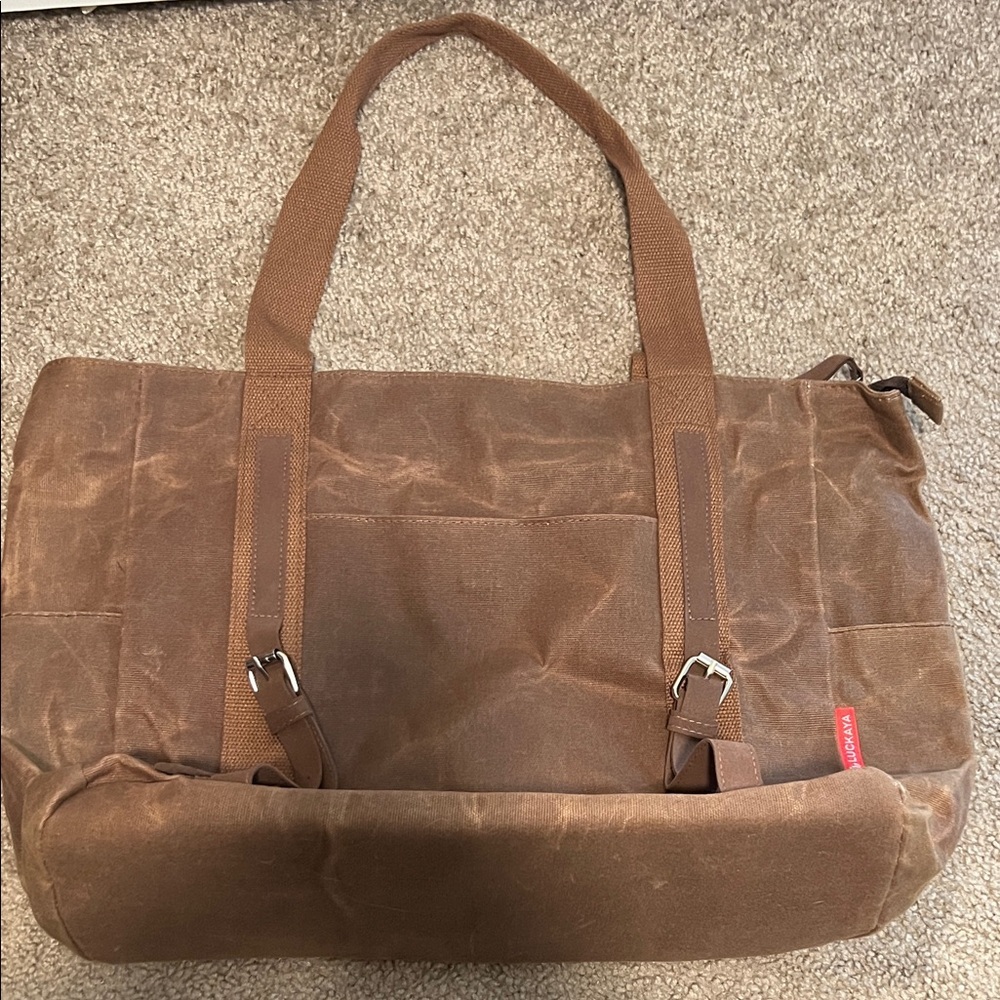 Brown Canvas Distressed Yoga Mat Duffle bag with Laptop Sleeve - Picture 2 of 8